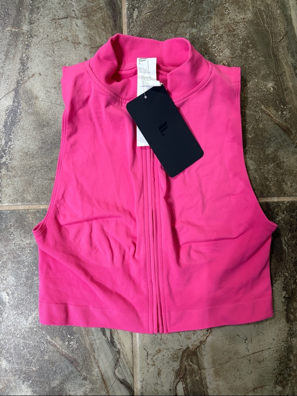 Fabletics Hot Pink Sleeveless Zip Crop Top